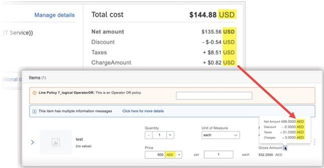 Header level costs on purchase requisition