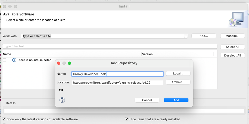 add new repository to Eclipse for Groovy Developer Tools