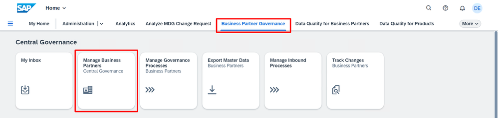 Fiori launchpad with SAP MDG Central Governance apps