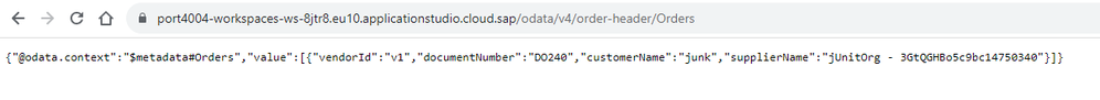 OData response from the CatalogService and entity Orders.