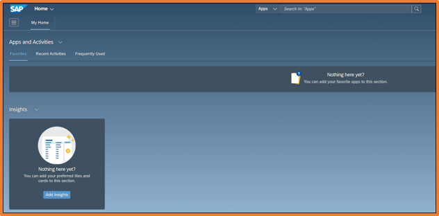 The Empty Fiori Launchpad (Spaces by Default, without Assigning Any Spaces and Pages to User Roles).png