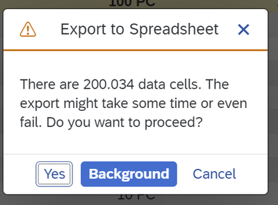 Figure 1: “Export to Spreadsheet” popup with a new function to trigger the export in the background.