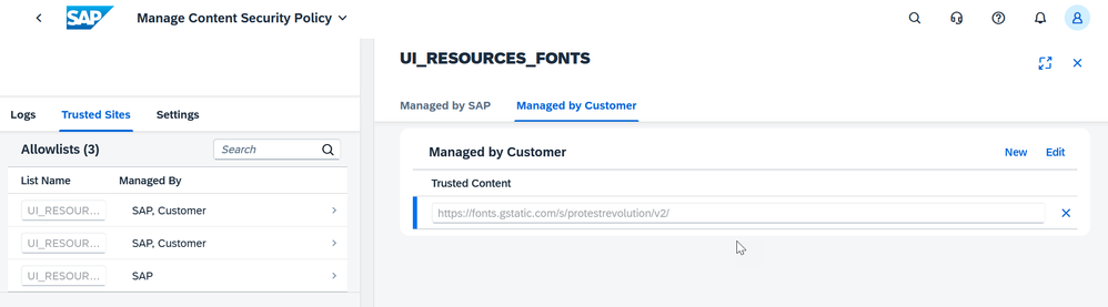 CSP maintenance with custom font entered