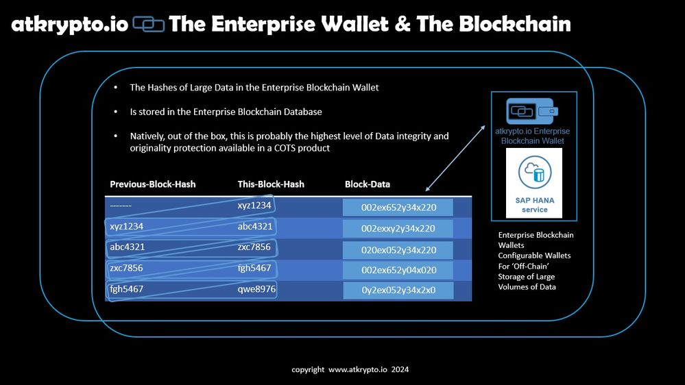 Enterprise Blockchain Wallet Data Hashes Stored in the Enterprise Blockchain Database - atkrypto.io
